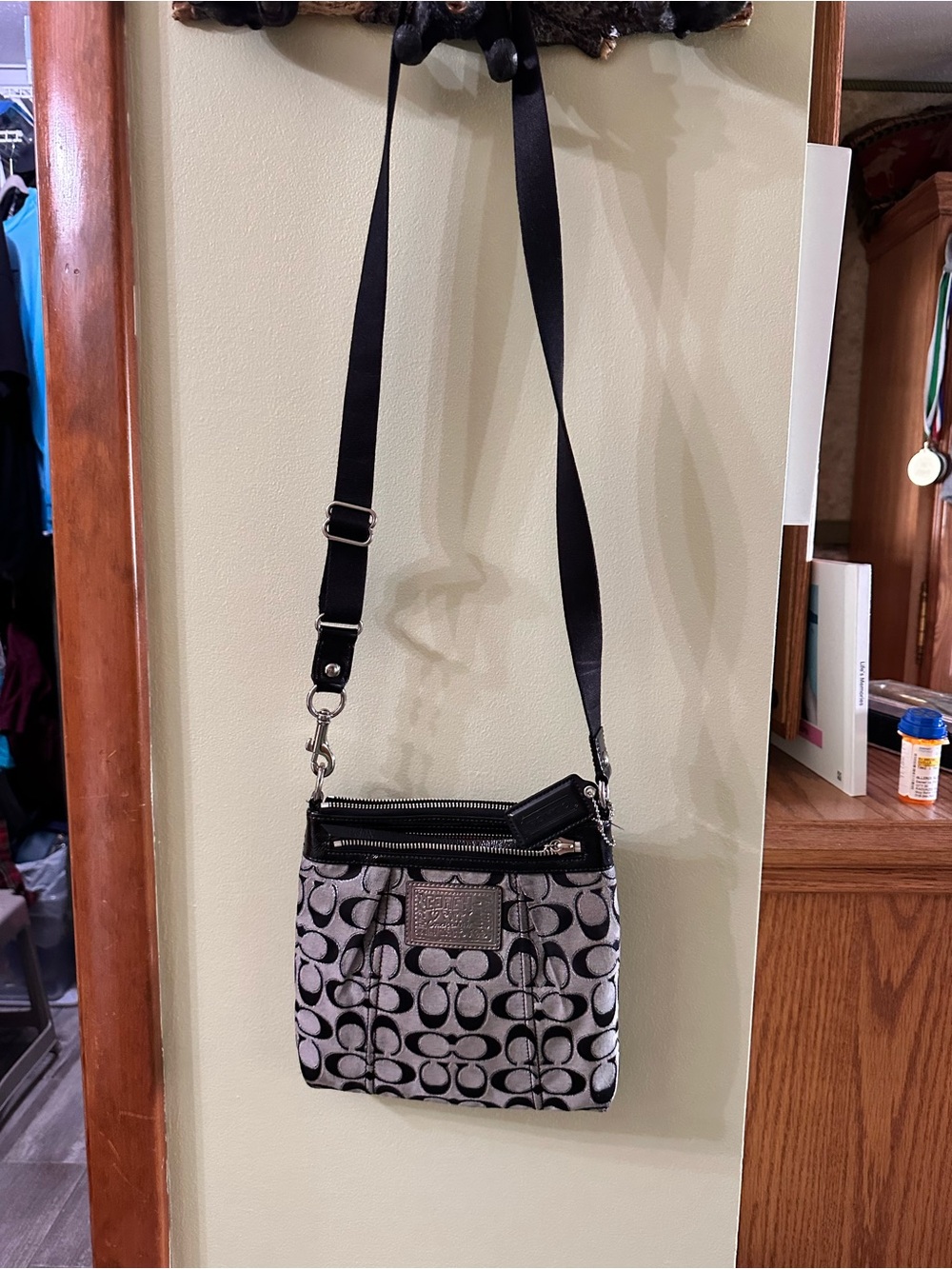 Coach Black and Silver Signature Crossbody Bag - Picture 4 of 14
